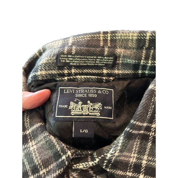 Levis Men's Plaid Heavyweight Flannel Shacket Grey & White L/G Pockets - Picture 3 of 8